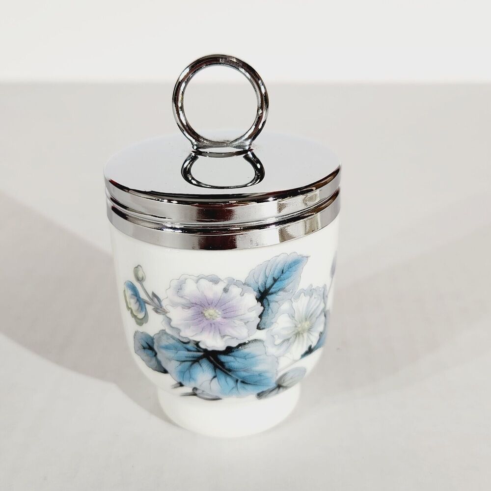 Royal Worcester Egg Coddler Porcelain Woodland Floral Blue Purple England Vtg